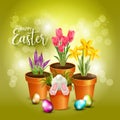 Happy Easter green background with flowers