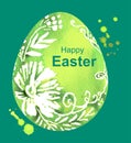 Happy Easter. Green watercolor Easter Egg