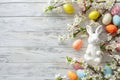 Happy easter greenery Eggs Blossoming Rebirth Basket. White easter cushion Bunny psychedelic. rosewater background wallpaper
