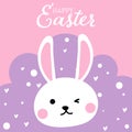 Happy Easter greeting background of cute rabbits with tiny hearts and Happy Easter text