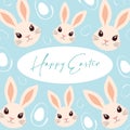 Happy Easter. Greeting Easter banner or card. Set of flat illustrations of rabbit faces Royalty Free Stock Photo
