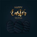 Happy Easter greeting banner with a gold lettering. Paper cut Layered Eggs Hunt. Holiday symbol for fashion, shopping