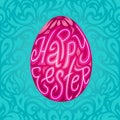 Happy Easter greeting card background with calligraphic text in colored red egg Royalty Free Stock Photo