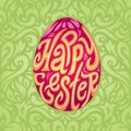 Happy Easter greeting card background with calligraphic text in colorful Easter egg Royalty Free Stock Photo