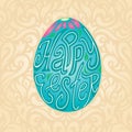 Happy Easter greeting card background with calligraphic text in colored egg Royalty Free Stock Photo