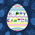 Happy Easter greeting card, banner or poster design template. Geometric lettering in egg shape.