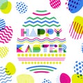 Happy Easter greeting card, banner or poster design template. Geometric lettering in egg shape.