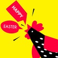 Happy Easter greeting card with bright chicken. Flat design. Vector