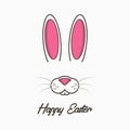 Happy Easter Greeting Card With Bunny. Celebration Banner, Poster With Easter Bunny Face And Ears. Vector.
