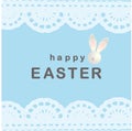 Happy Easter. Greeting card with bunny rabbit. Easter poster, postcard, flyer. Lace and blue color. Cute vector illustration