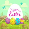 Happy Easter greeting card in cartoon style