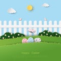 Happy Easter greeting card,celebrate theme with easter eggs and rabbit