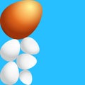 Happy easter greeting card with colorful golden egg and white eggs isolated on blue background. Vector Happy easter Royalty Free Stock Photo