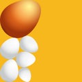 Happy easter greeting card with colorful golden egg and white eggs isolated on orange background. Vector Happy easter Royalty Free Stock Photo