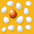 Happy easter greeting card with colorful golden egg and white eggs isolated on orange background. Vector Happy easter Royalty Free Stock Photo