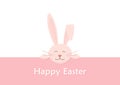 Happy Easter greeting card with cute bunny, pink vector illustration, 2023