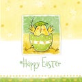 Happy easter greeting card. Cute chicken with text in stylish colors.