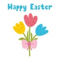 Happy Easter greeting card with cute tulips. Springtime flower print