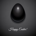 Happy Easter greeting card design with creative black glossy easter egg on dark background and sign Happy Easter, vector illustrat Royalty Free Stock Photo
