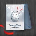 Happy Easter greeting card design, illustration of cute little bunny with easter eggs. Royalty Free Stock Photo