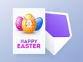 Happy Easter greeting card design with illustration of cute little rabbit and colourful eggs. Royalty Free Stock Photo