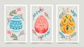 Happy Easter greeting card with different colored eggs and spring flowers pastel colors holiday celebration card