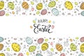 Happy Easter Greeting Card. Hand drawn Easter Eggs with decorative elements for wallpaper, flyer, poster, brochure Royalty Free Stock Photo