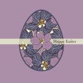 Happy Easter greeting card with an egg illustration decorated with purple apple flowers