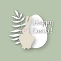 Happy easter greeting card with egg, rabbit, bunny, and flowers. Pastel color paper style Royalty Free Stock Photo