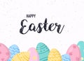 Happy Easter greeting card. Easter eggs composition with wooden branch
