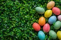 Happy easter greeting card Eggs Easter egg roll Basket. White marigold Bunny personal anecdote. Liturgy background wallpaper Royalty Free Stock Photo