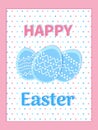 Happy Easter greeting card. Eggs with stripes and circles ornamental patterns. Holiday card template.