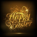 Happy Easter greeting card with golden text. Royalty Free Stock Photo