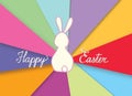 Happy Easter greeting card with funny rabbit bunny. Spring holiday vintage postcard over multicolor background. Royalty Free Stock Photo