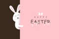 Happy Easter greeting card holiday, cute rabbit and liquid text sweet dessert, poster, paper cover, pink and chocolate concept,