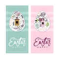 Happy Easter greeting card lettering text. Set of 2 postcard templates with message. Royalty Free Stock Photo