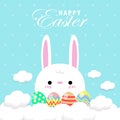 Happy Easter greeting card. Little Rabbit Bunny Easter banner template isolated on Background. Royalty Free Stock Photo