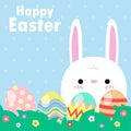 Happy Easter greeting card. Little Rabbit Bunny Easter banner template isolated on Background. Royalty Free Stock Photo