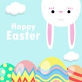 Happy Easter greeting card. Little Rabbit Bunny Easter banner template isolated on Background. Royalty Free Stock Photo