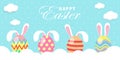 Happy Easter greeting card. Little Rabbit Bunny Easter banner template isolated on Background. Royalty Free Stock Photo