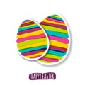 Happy Easter greeting card. Paper multicolor striped egg