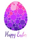 Easter egg with colorful circles concept design. Vector illustration with lettering in in pink and purple colors