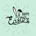 Happy Easter greeting card with rabbit ears. Easter Bunny. Retro style inscription. Vector illustration