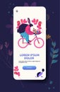 Happy Easter greeting card with rabbit riding on bike spring holiday celebration card vertical