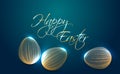 Happy Easter greeting card with shiny gold eggs