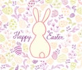 Happy Easter greeting card. Spring holiday bakground with rabbit bunny and handwritten lettering HAPPY EASTER Royalty Free Stock Photo