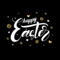 Happy Easter greeting card template on a black background with gold decor on a black background. Vector