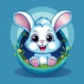 Happy Easter greeting card template. Cartoon cute rabbit sitting inside a broken egg. A Bunny with big ears Ai, Ai Generated Royalty Free Stock Photo