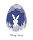 Happy Easter greeting card template. 3d paper cut easter rabbit bunny holiday background. Vector illustration.
