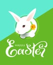 Happy easter greeting card text white head bunny